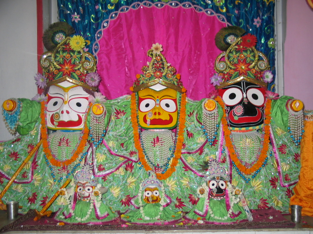 Krishna, subhadra and balarama in a temple in Kurukshetra